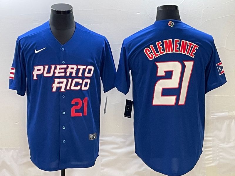 Men 2023 World Cub Puerto Rico 21 Clemente Blue Nike MLB Jersey7